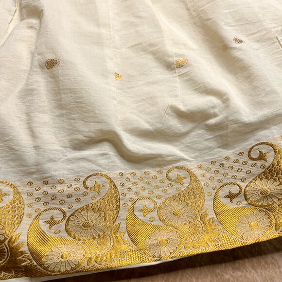 Vintage Y2K Cream Gold Geometric Paisley Print Maxi Skirt Drawstring Bohemian - Picture 3 of 8